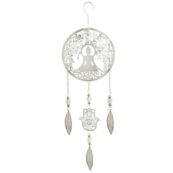 EDH Door Hardware Buddha Stainless Steel Hanging Dreamcatcher – 59cm x 18cm | Spiritual Wind Spinner for Indoor & Outdoor Use | Zen Garden, Meditation