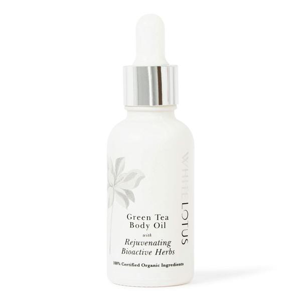 White Lotus Beauty Organic Green Tea Body Oil with Rejuvenating Adaptogenic Herbs 50mL