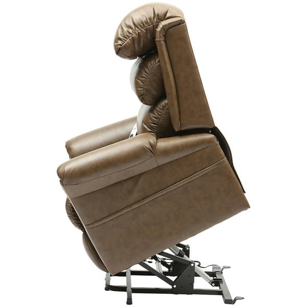 Wall Hugging Rise and Recline Lounge Chair - Wipe Clean PU Leather - Nutmeg Loops