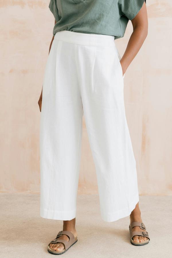 Summer Wide Leg Linen Blend Culottes White