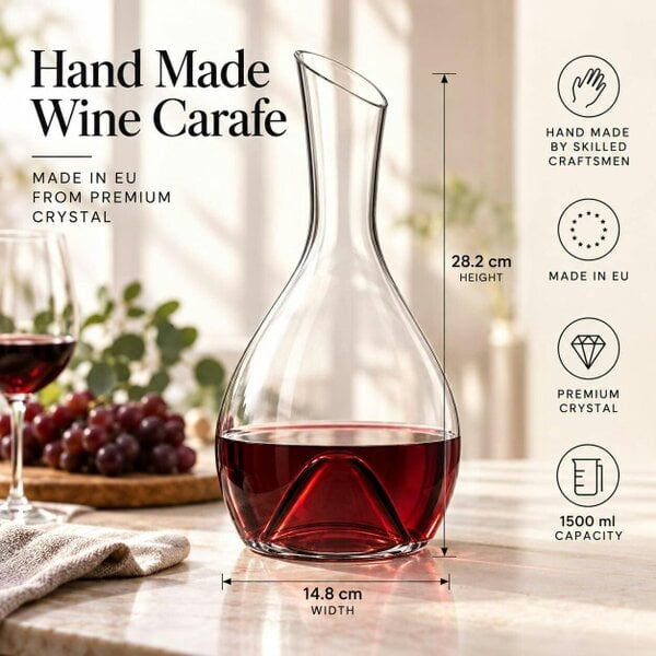 Handmade Crystal Wine Carafe Aerator Decanter, 1500 ml