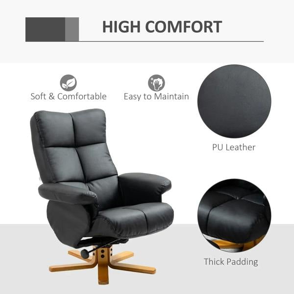 Black PU leather recliner chair with thick padding and cushioned armrests
