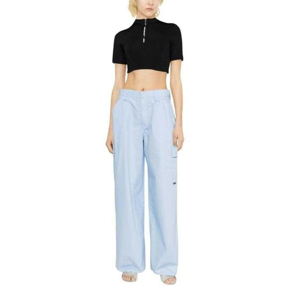 Off-White Womens/Ladies Logo Half Zip Crop T-Shirt - Black - 