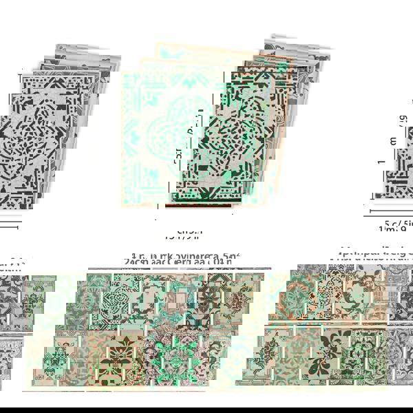 WT1585 - Vintage Green Antique Azulejo Wall Tile Sticker Set - 15 x 15 cm (6 x 6 in) - 24 pcs