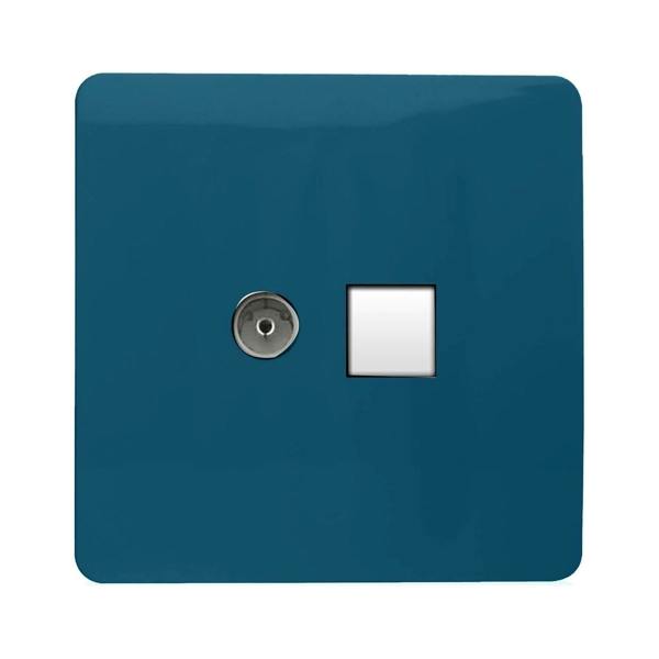 Trendi Switch 2 Gang TV Co-Axial & RJ45 Cat 6 Modern Designer PC Ethernet Sockets in Midnight Blue