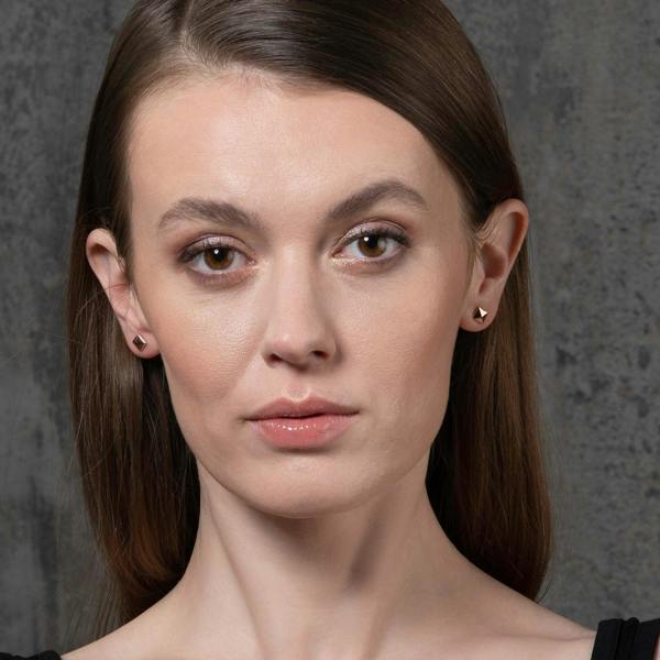 Dainty Rose Gold Square Pyramid Stud Earrings for Women - namana.london