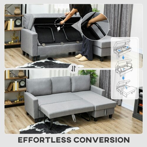 Wyld Haus Fima Light Grey Fabric Upholstered 3 Seater Sofa Bed With Storage