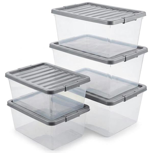 5-Pack 32L Clear Plastic Storage Boxes with Lids for Large Underbed Storage