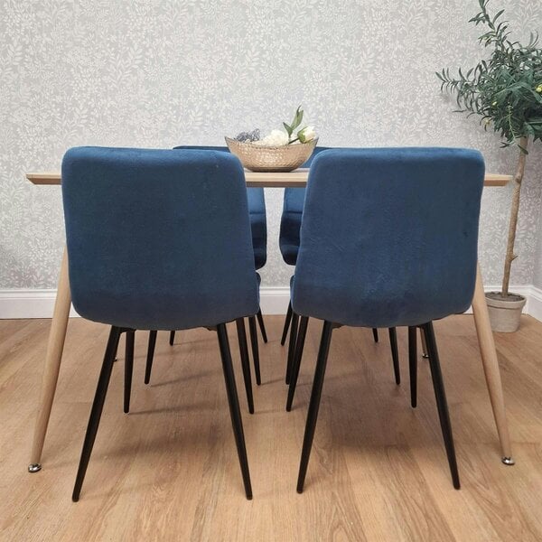 Kosy Koala Modern Wood Effect Dining Table Set With 4 Blue Velvet Chairs Dining Room Furniture