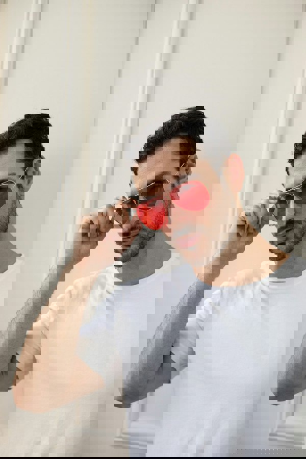 SVNX Metal Frame Aviator Sunglasses with Red Lenses