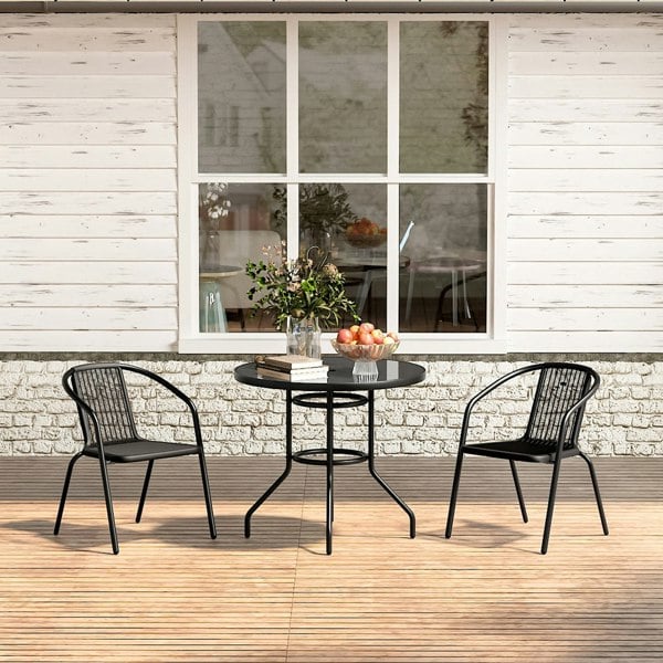 Outdoor Round Dining Set Tempered Glass Table and Rattan Chairs GARDEN DINING SETS Living and Home