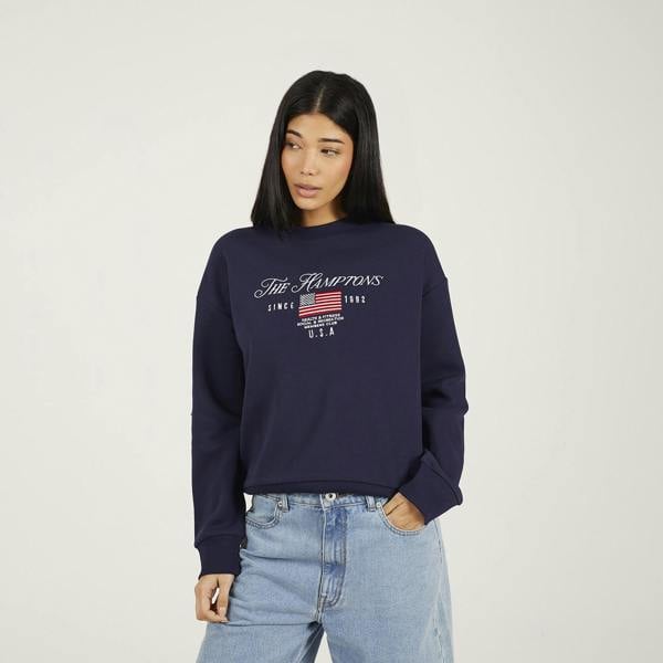 Brave Soul Navy Crew Neck Embroidered Sweatshirt - Navy Image 1