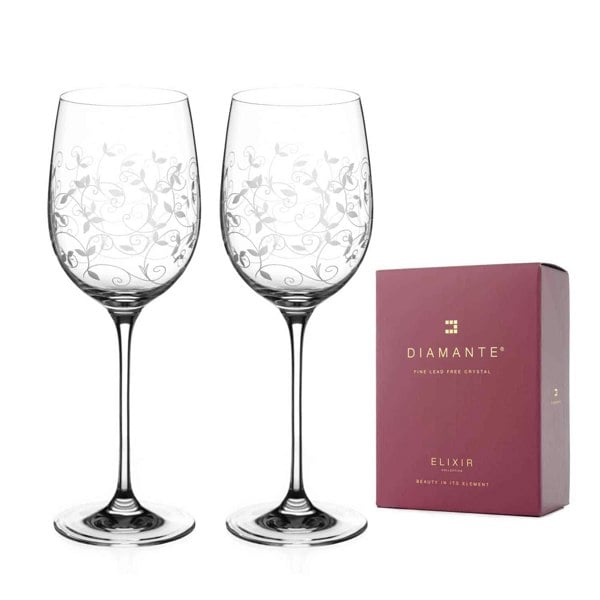 Diamante Floral Moda Crystal Red Wine Glasses - Set of 2