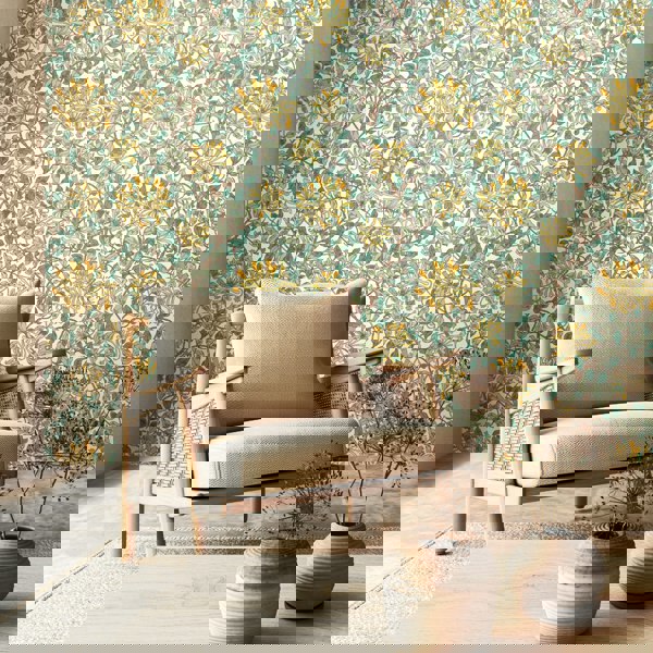 Hoopla Walls Honeysuckle Leaf Trail - Seafoam 10m Wallpaper