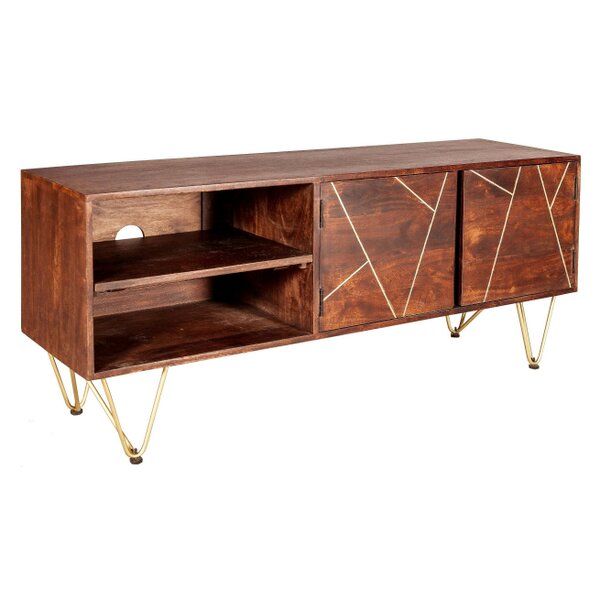 Wyld Haus Bandung Dark Mango Wood and Gold TV Media Unit 2 Shelves 2 Doors