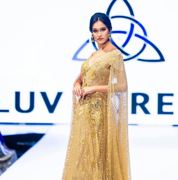 LuvForever Gold Drape Sleeve Maxi Dress