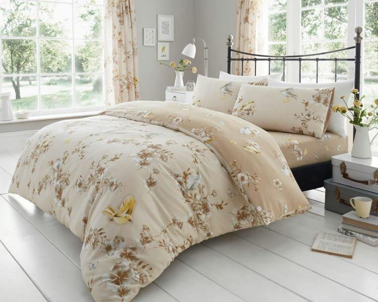Smart Living Birdie Blossom Duvet Cover and Pillowcase Set - Natural