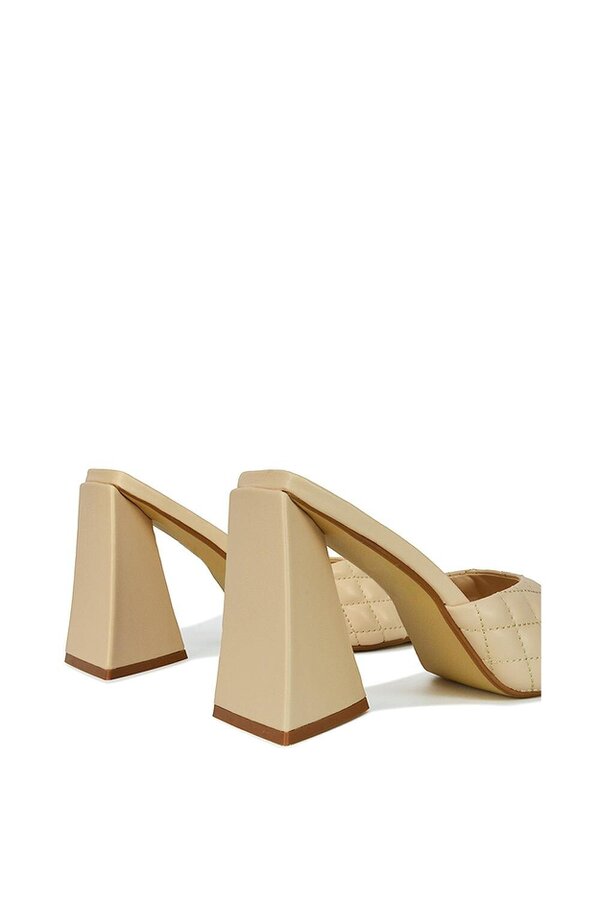 XY LONDON Quilted Square Toe Sculptured Flared High Heels