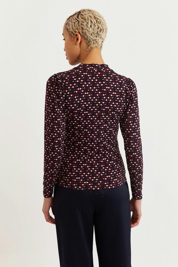 Gilly Retro Dots Print Long Sleeve Top