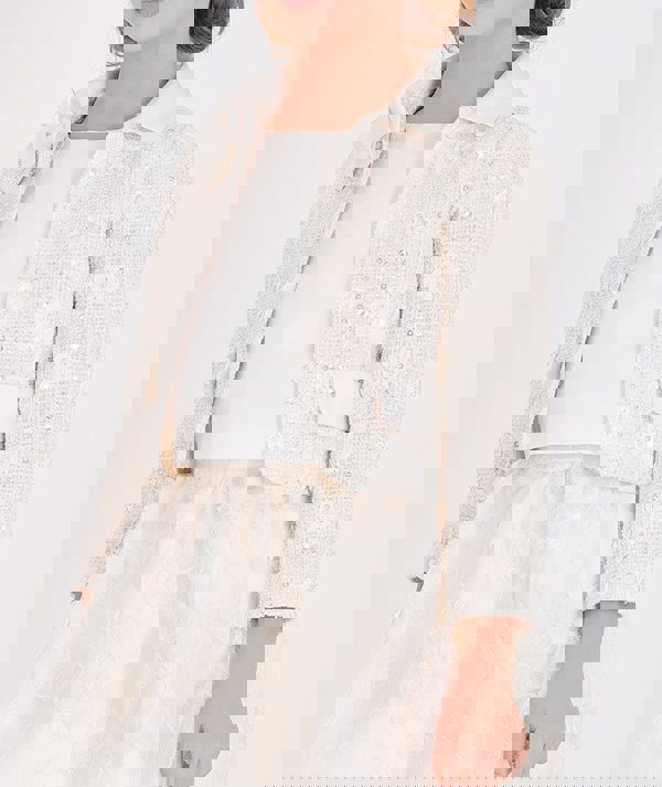 Mama Luma Girls Sequin Embroidered Jacket in White