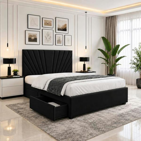 Paradise Beds Seranova Luxury Upholstered Divan Bed With Tall Headboard And Mattress