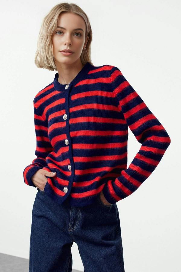 WOVCOR Soft Textured Striped Knit Cardigan