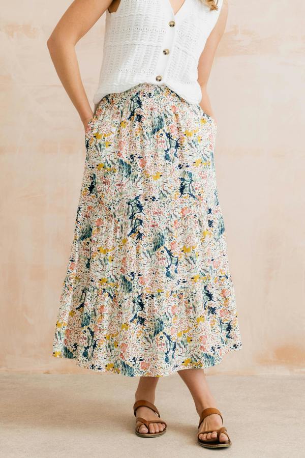 Evie Organic Cotton Ditsy Printed Midi Skirt