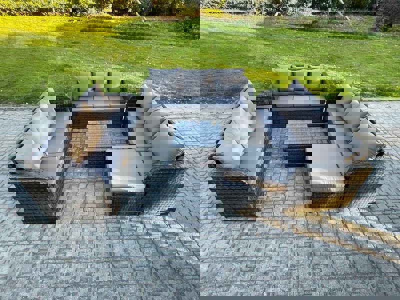 Fimous Patio Garden Furniture Sets Wicker 10 Seater Outdoor Rattan Furniture Sofa Sets with Square Coffee Table Big Footstool