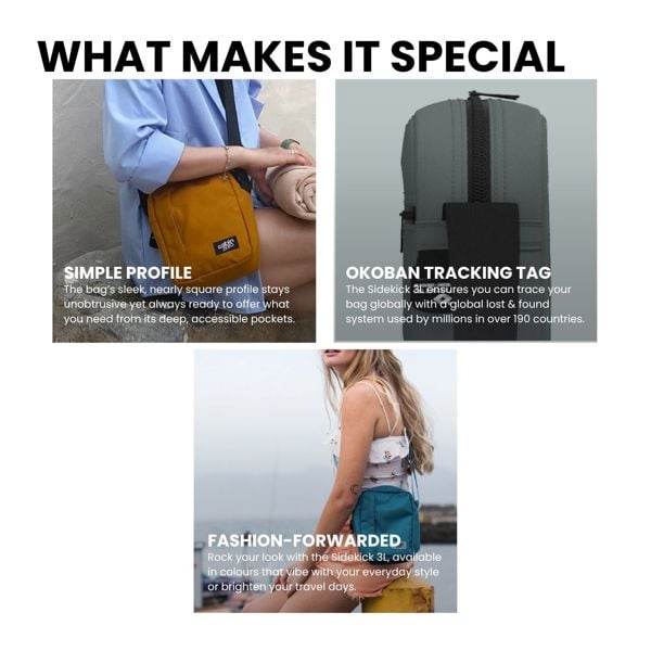 CabinZero Sidekick 3L, Horizontal Shoulder Bag with Adjustable Strap & Multiple Pockets