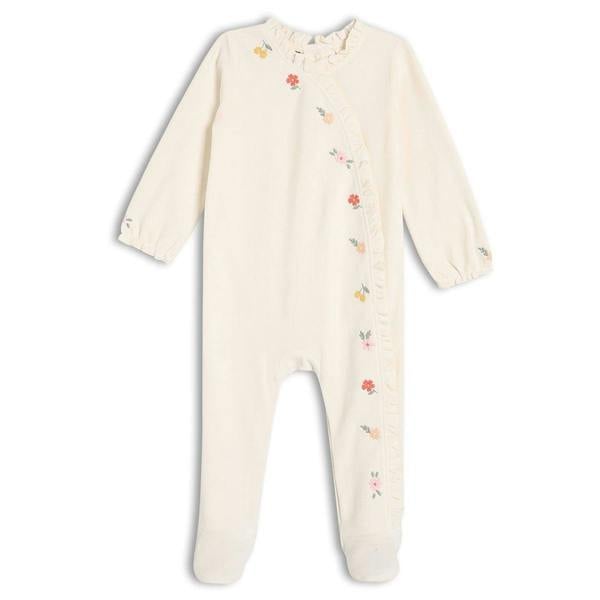 Baby Girls Velour Embroidered Sleepsuit & Toy, Cream - Minicuddles