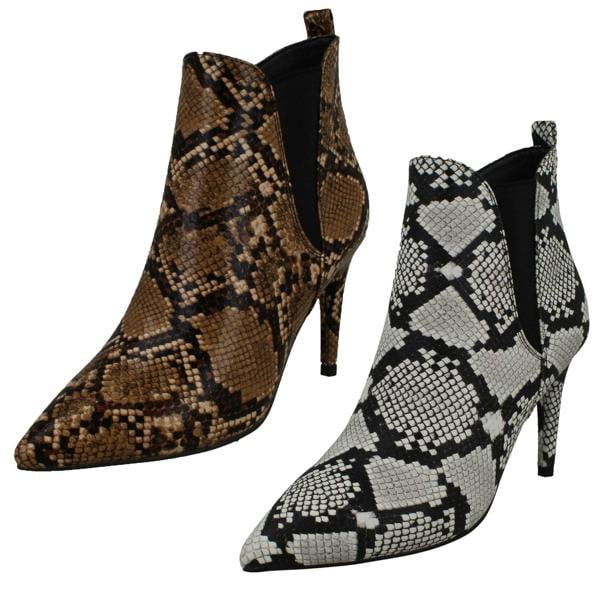 Spot On Ladies Spot On Snake Print Ankle Boots F50990