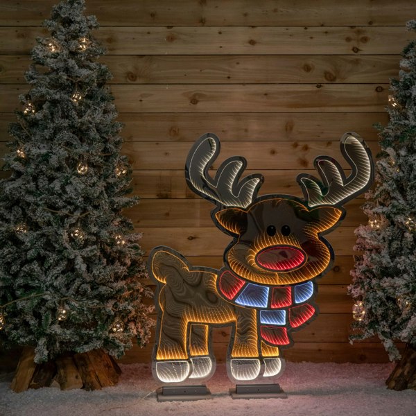 Samuel Alexander 1.20m x 1.9m Light up Cute Christmas Reindeer Infinity Mirror Decoration with Multi-Coloured LEDs