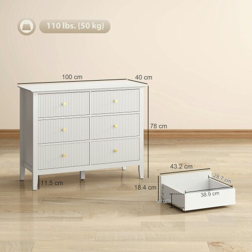 Wyld Haus Lezi Wooden White 6 Drawer Fluted Storage Dresser