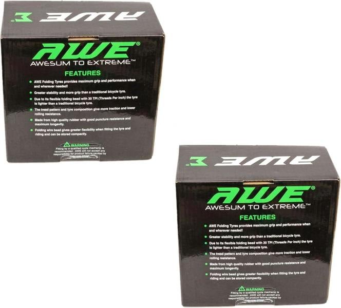 Awe 2 x AWERide Bike/E-Bike Folding Tyres 20" x 1.95" MTB Tyre 30 TPI
