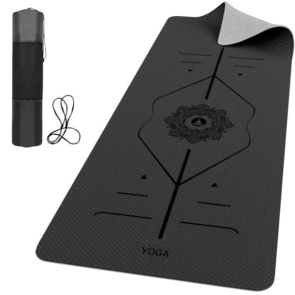 ROMIX Pro Yoga Mat with Alignment Lines, 6mm Non Slip Lightweight Exercise Mat with Carry Bag and Strap