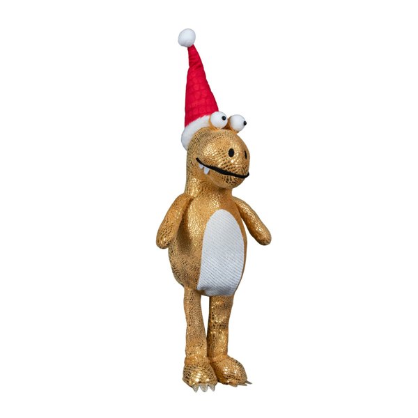 Samuel Alexander 60cm Gold Plush Tyrone-Rex Dino Standing Christmas Decoration with Santa Hat