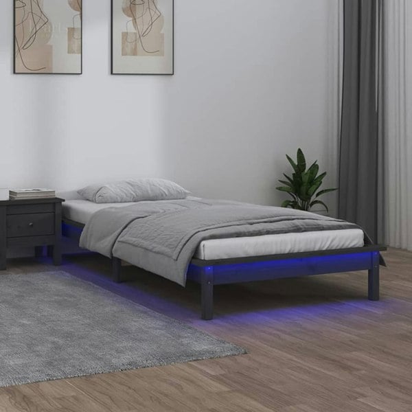 Berkfield LED Bed Frame Grey 100x200 cm Solid Wood