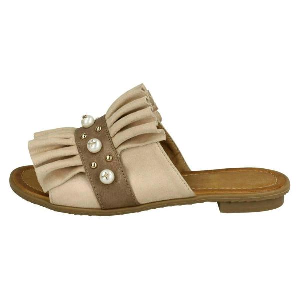 Spot On Ladies Spot On Pearl Trim Mules