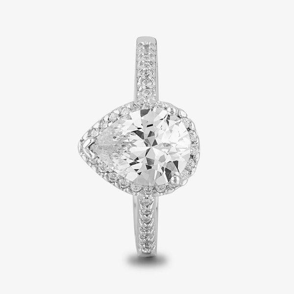 Starbright Silver Pear-Cut Cubic Zirconia Halo Shouldered Ring R6163 3A