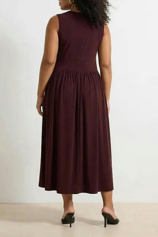 WOVCOR Crew Neck Gathered Detail Maxi Knitted Plus Size Dress