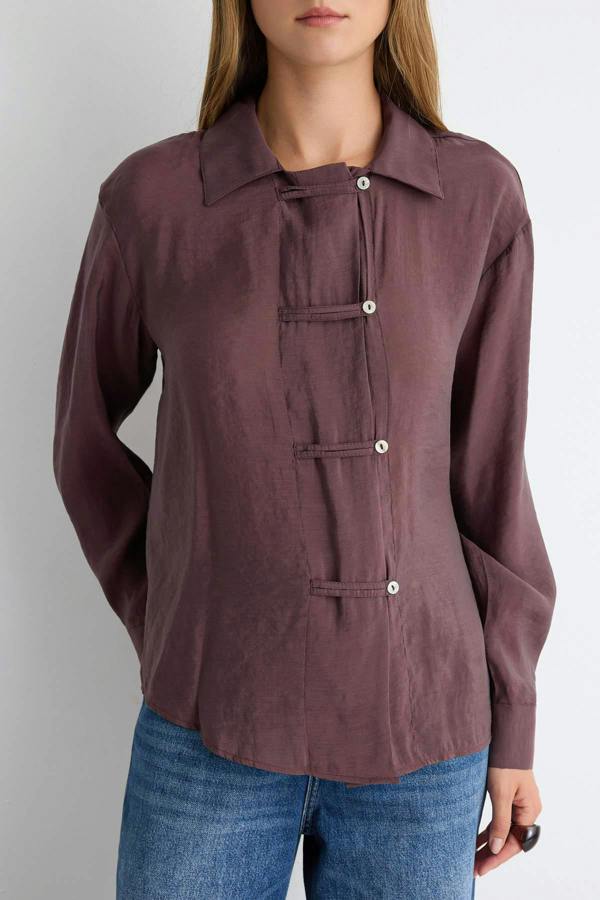 WOVCOR Relaxed Fit Long Sleeve Shirt with Tie Detail
