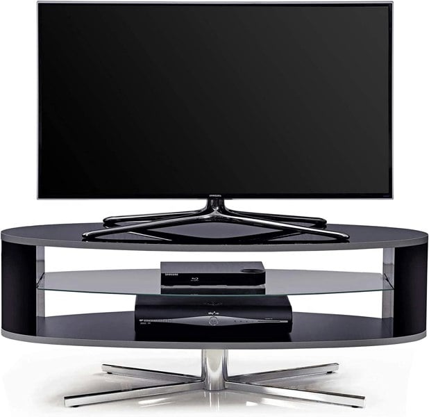 MDA Designs Orbit 1100BB Gloss Black TV Stand with Gloss Black Elliptic Sides for Flat Screen TVs up to 55"