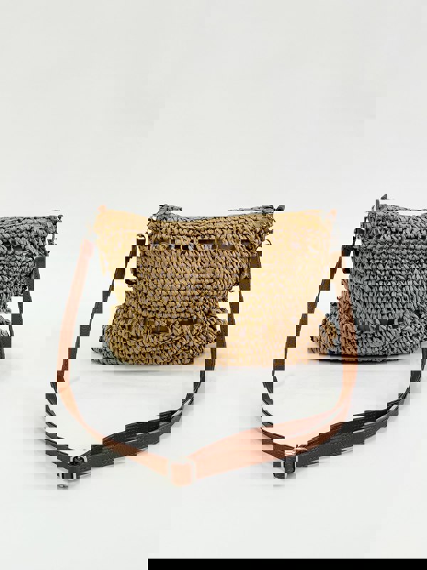 SVNX Straw Shoulder Bag with Frill Detail