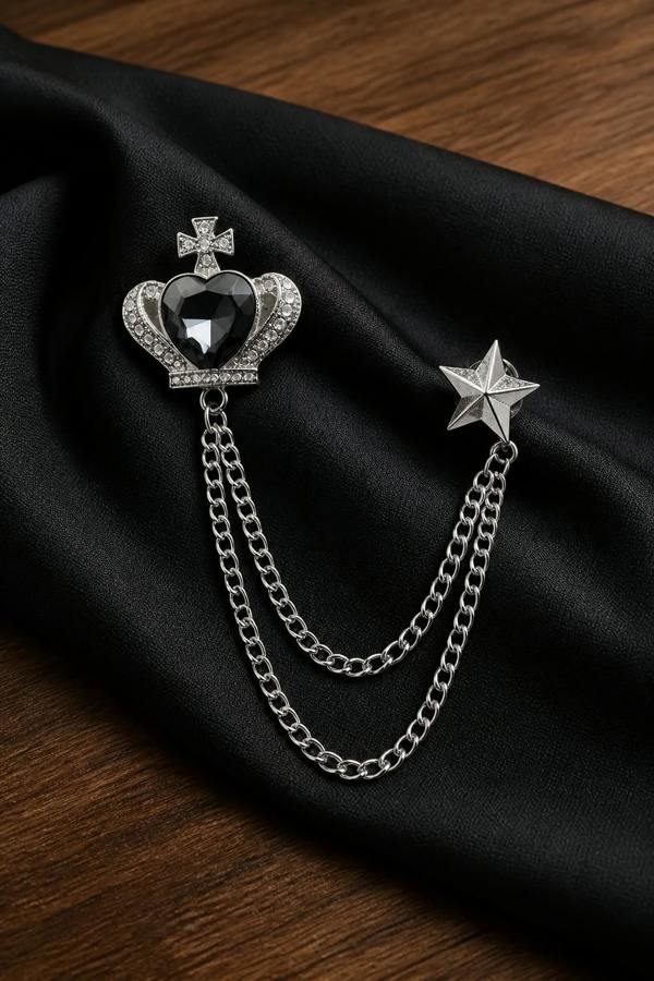 Pamoni Royal Crown & Star Lapel Chain Brooch