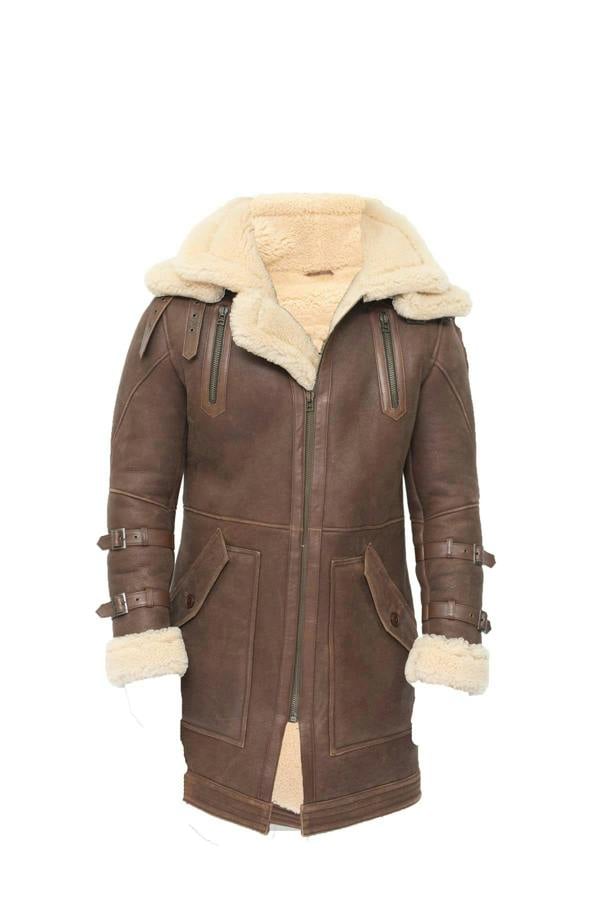 Infinity Leather Mens 3/4 Warm Leather Sheepskin Trench Coat-Kendal