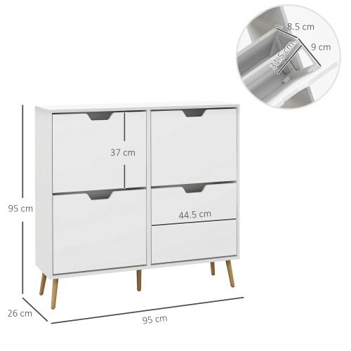 Wyld Haus Toyo Wooden White Shoe Cabinet With 4 Flip Drawers for 16 Pairs