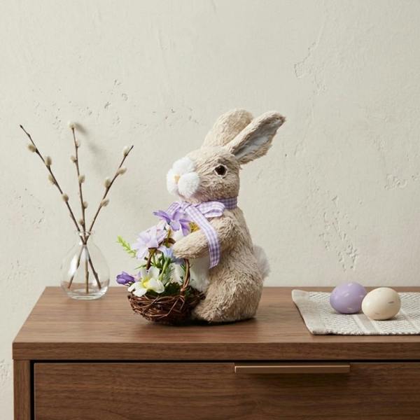 Garden Greatness Springtime Straw Rabbit Floral Basket