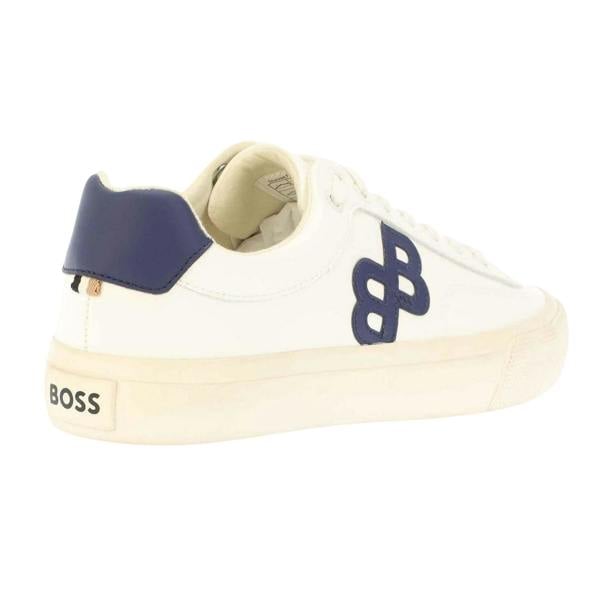 Boss Mens Aiden Leather Tennis Flat Trainers - White - 