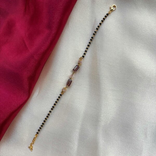 The Colourful Aura Minimalistic Black Beaded Crystal Slim Mangalsutra bracelet