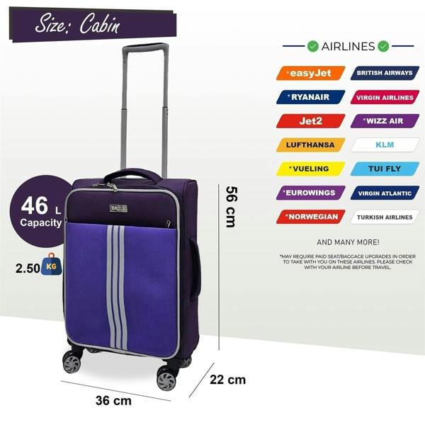 Eagle Luggage Lightweight Cabin 4 Wheel Soft Luggage Travel Bag